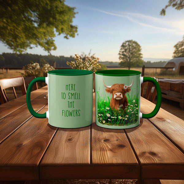 Highland Cow Daisies Mug by Pithitude