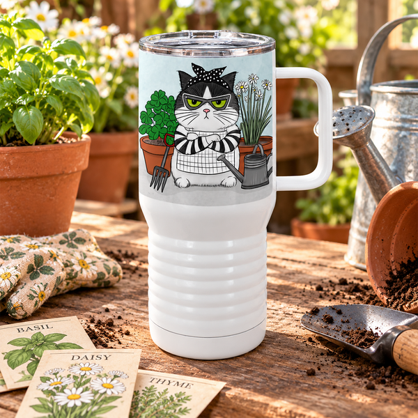 Hoe Cat 20 oz Travel Tumbler | Funny Gardening Gift