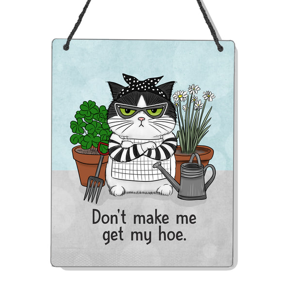 Hoe Cat Mini Hanging Sign | Funny Cat & Gardening Gift