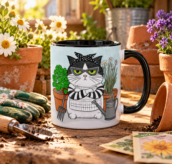 Hoe Cat Coffee Mug | Funny Gardening Gift for Cat Lovers