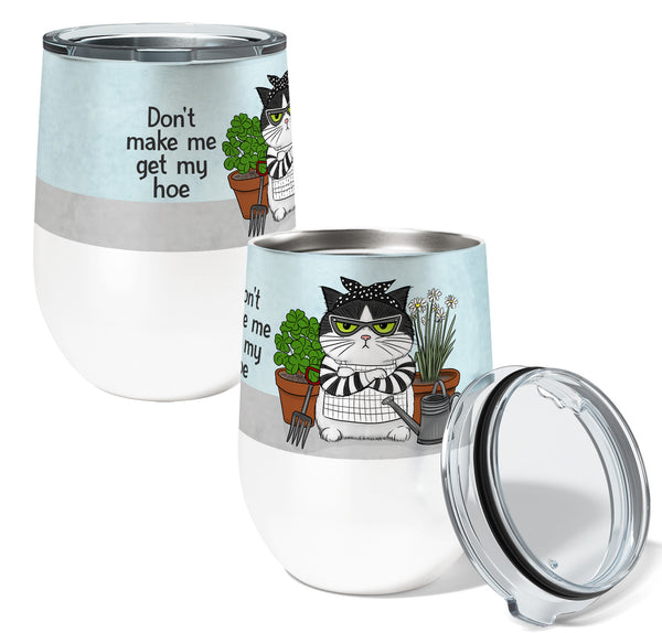 Hoe Cat Wine Tumbler | Funny Gardening Gift for Cat Lovers