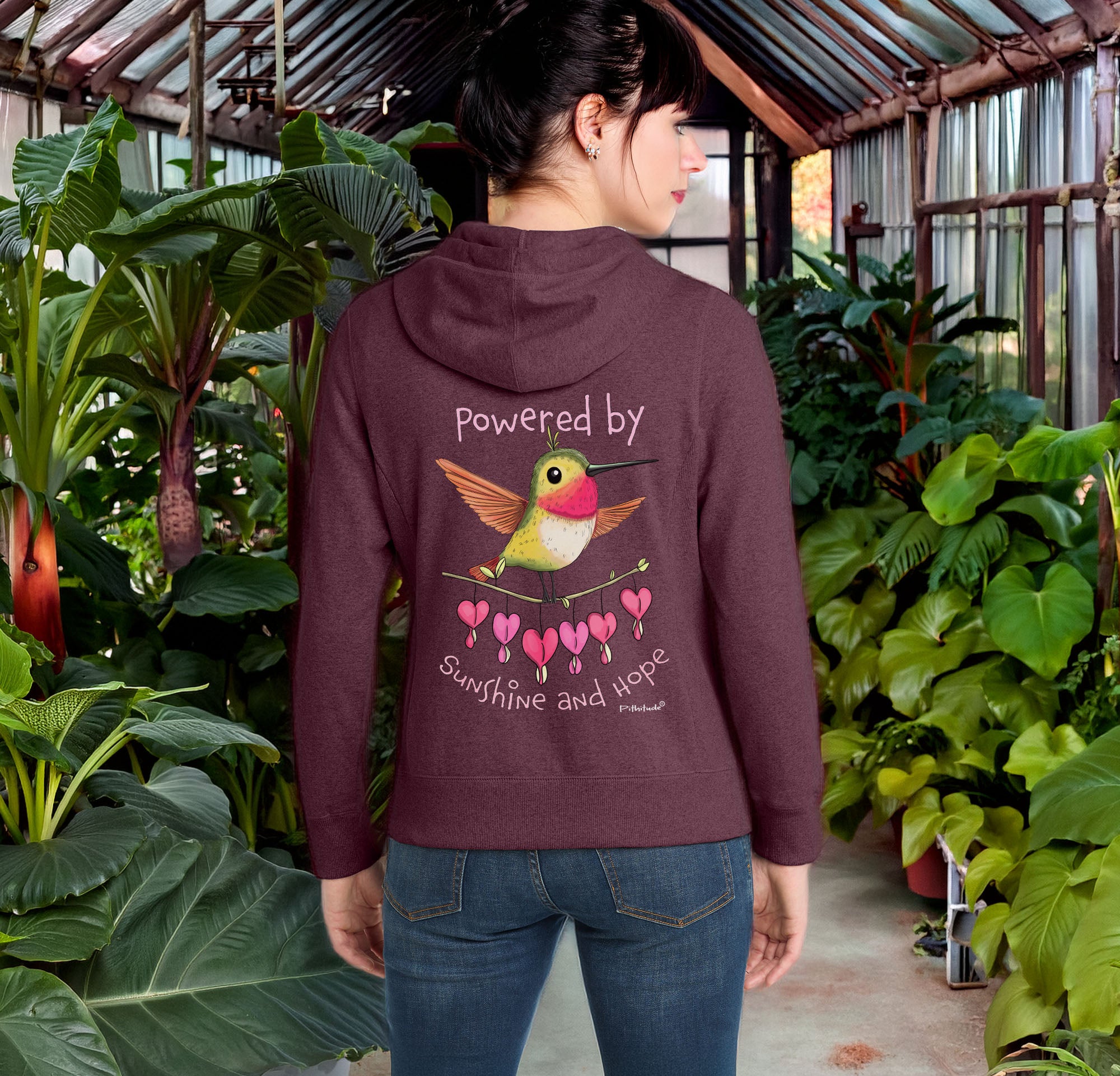 Powered by Sunshine and Hope Women’s Hummingbird Zip Hoodie