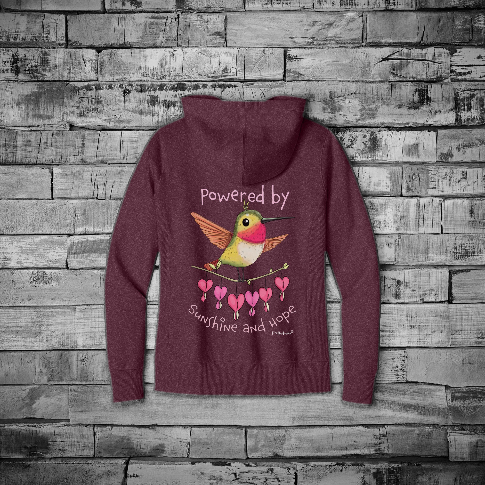 Powered by Sunshine and Hope Women’s Hummingbird Zip Hoodie