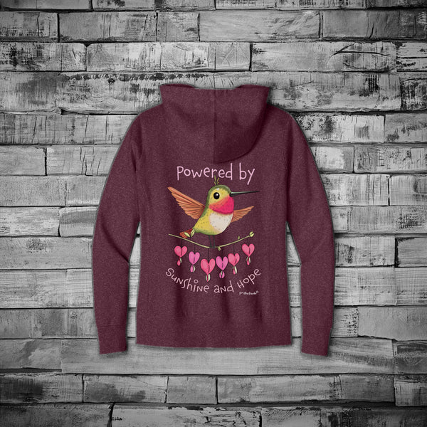 Powered by Sunshine and Hope Women’s Hummingbird Zip Hoodie
