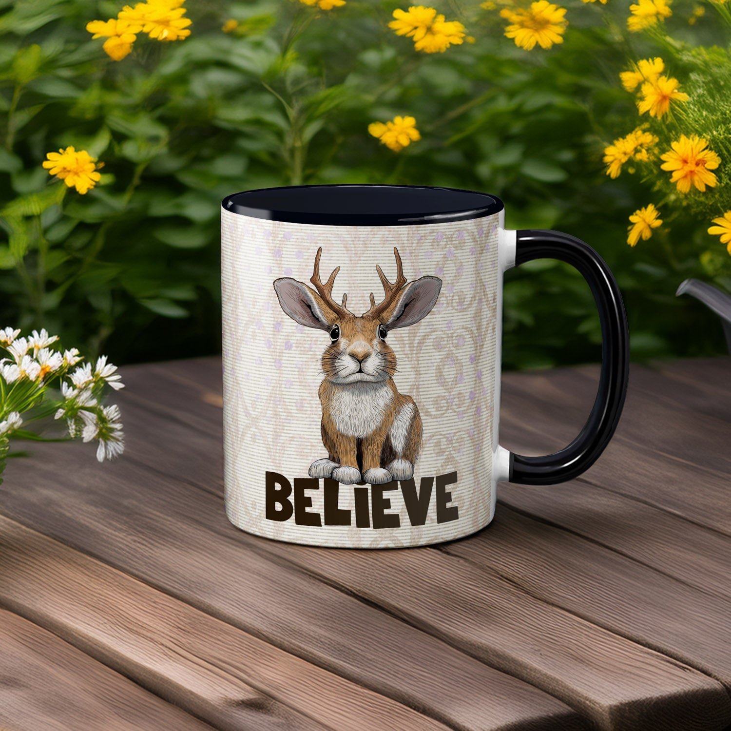 Jackalope Believe Black 11 oz Coffee Mug | Cryptid and Folklore Gift