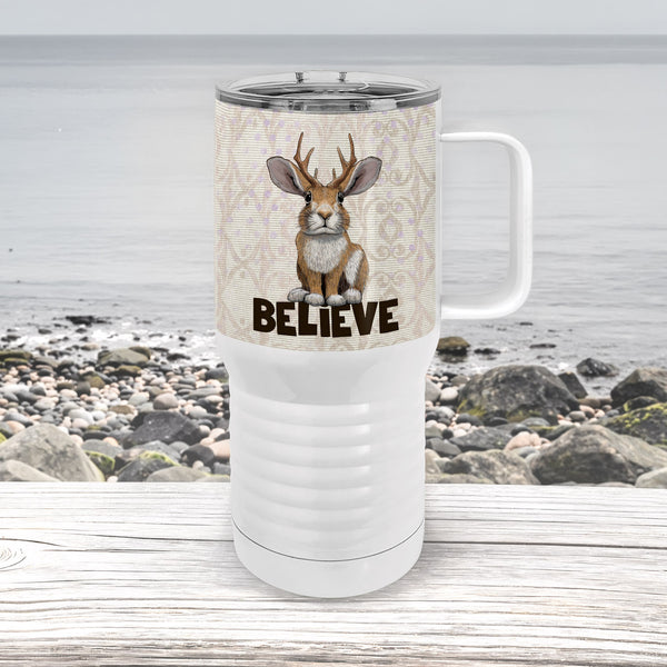 Jackalope Believe 20 oz Insulated Travel Tumbler | Cryptid and Folklore Gift