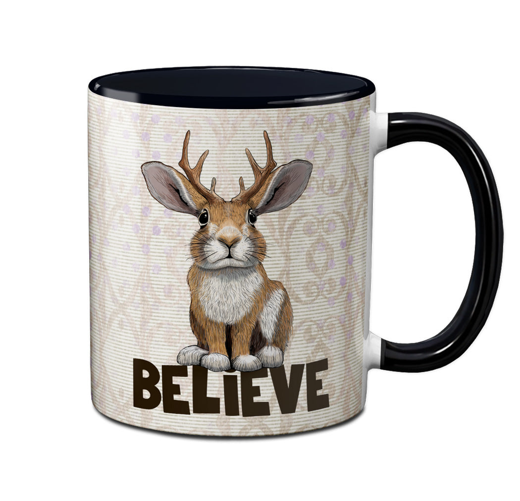 Jackalope Believe Black 11 oz Coffee Mug | Cryptid and Folklore Gift