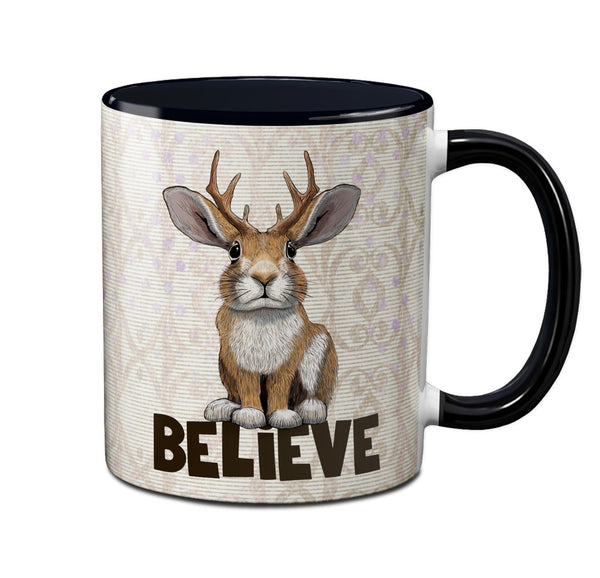 Jackalope Believe Black 11 oz Coffee Mug | Cryptid and Folklore Gift