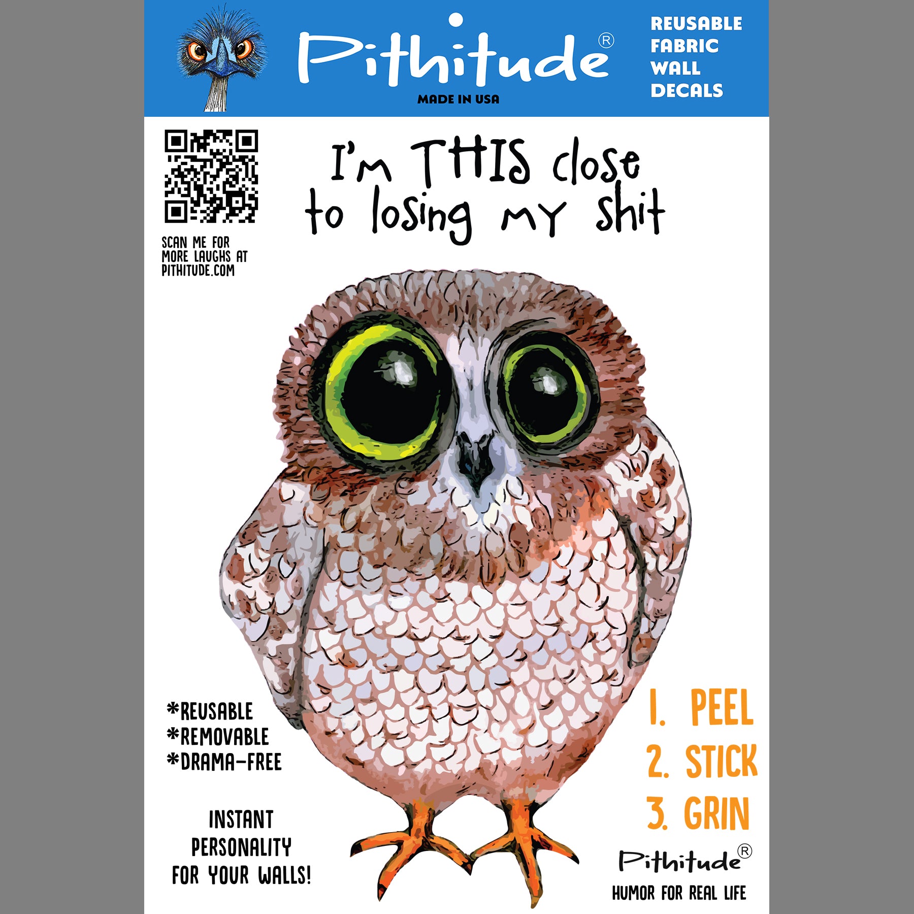 Losing it Owl Reusable Fabric Wall Decal