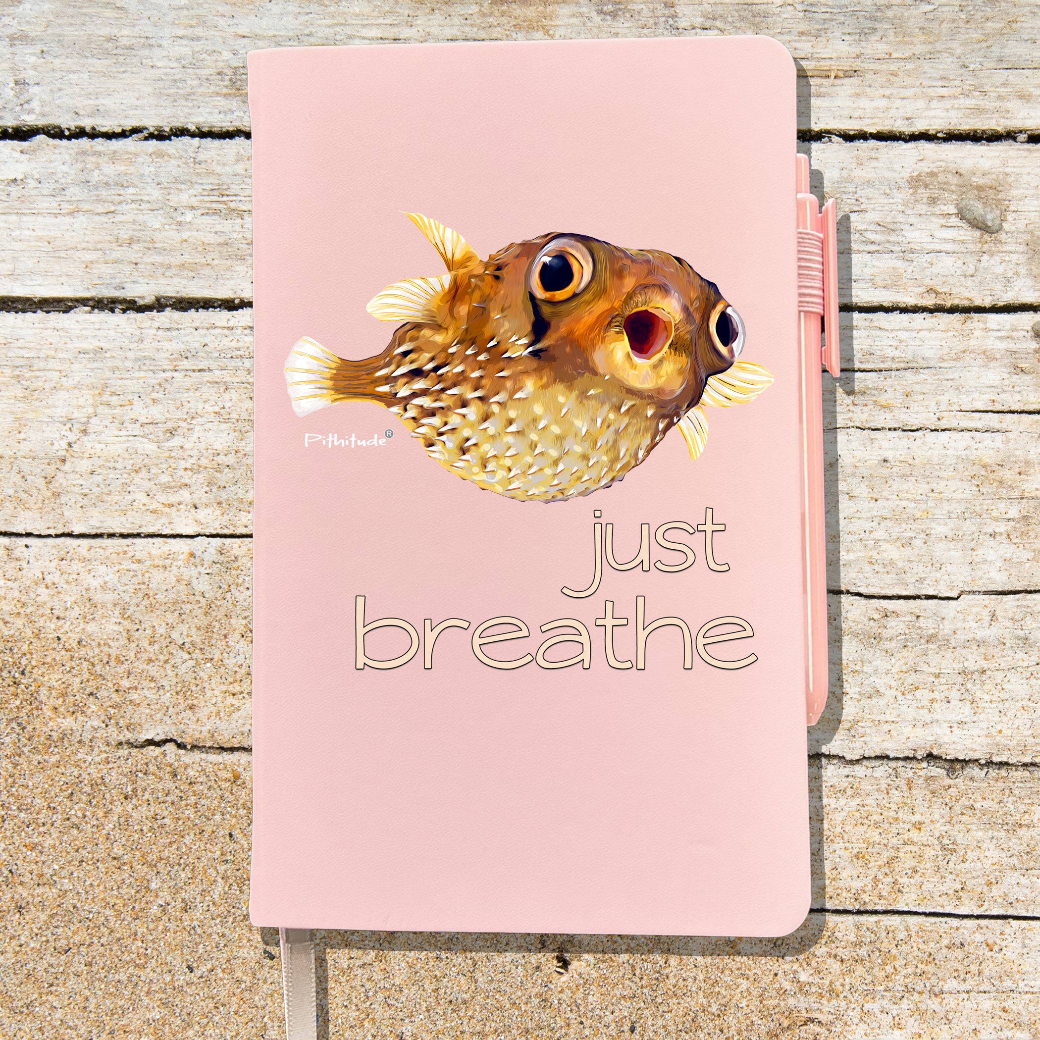 Pufferfish Breathe Blank Lined Journal Notebook