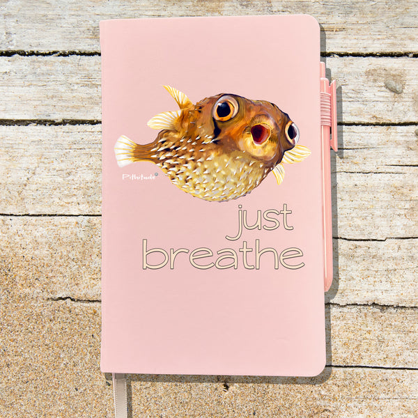 Pufferfish Breathe Blank Lined Journal Notebook