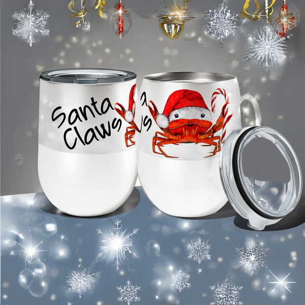 Santa Claws Crab 12oz Insulated Stainless Steel Tumbler with Clear Lid