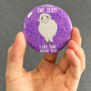 Funny sheep magnet held in hand to show 2.25-inch size and glossy finish
