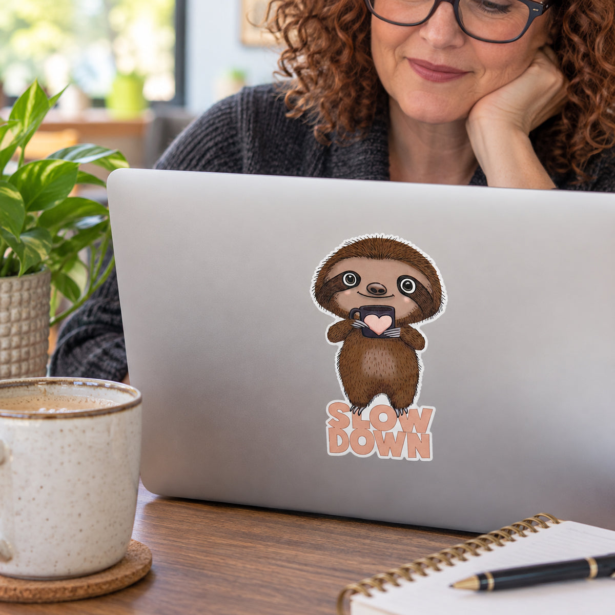Slow Down Sloth Reusable Fabric Laptop or Wall Sticker
