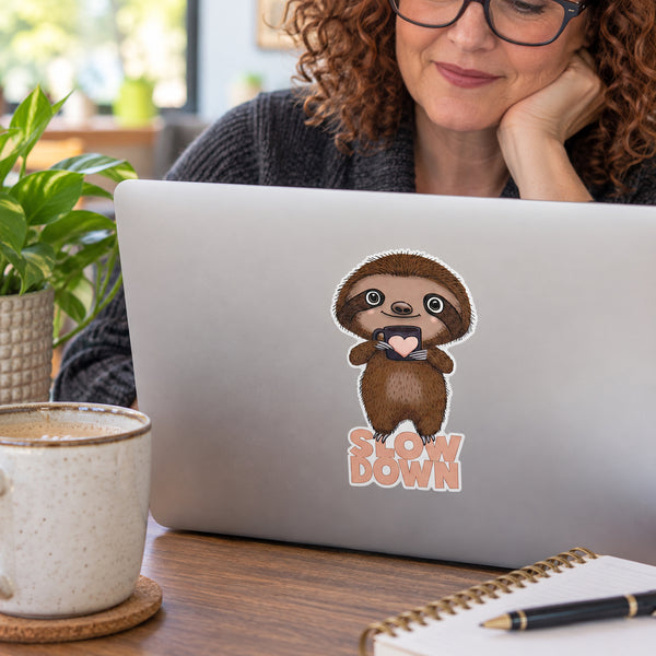 Slow Down Sloth Reusable Fabric Laptop or Wall Sticker