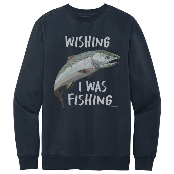 Wishing I Was Fishing Sweatshirt Navy Fleece Crew