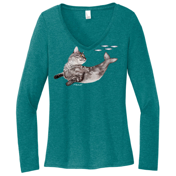 Catfish Mermaid Long-Sleeve Women's Teal T-Shirt