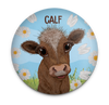 Funny coffee cow magnet with caffeinated calf and Calf coffee pun