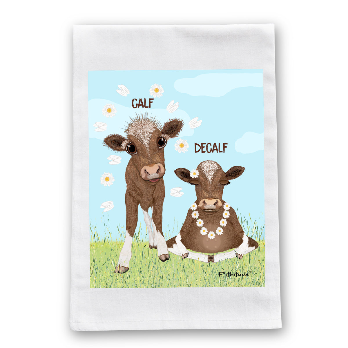 Calf Decalf Flour Sack Dish Towel