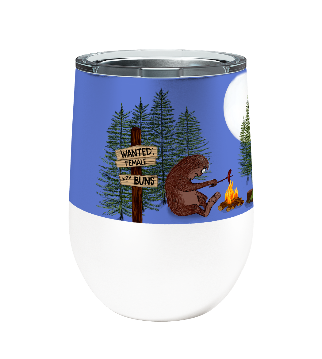 Sasquatch Campfire Buns 12oz Insulated Stainless Steel Tumbler with Clear Lid