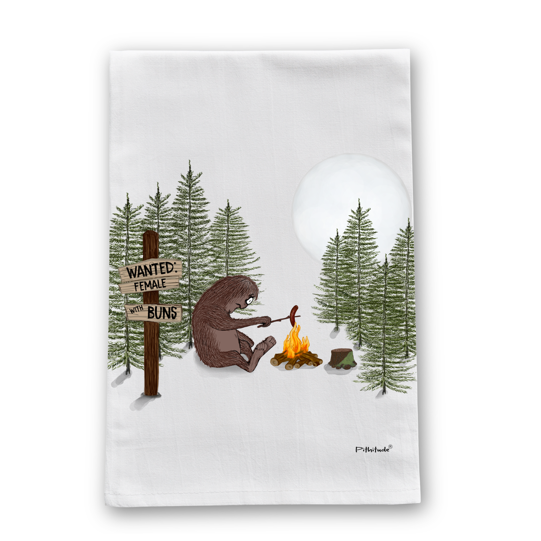 Sasquatch Campfire Buns Flour Sack Dish Towel