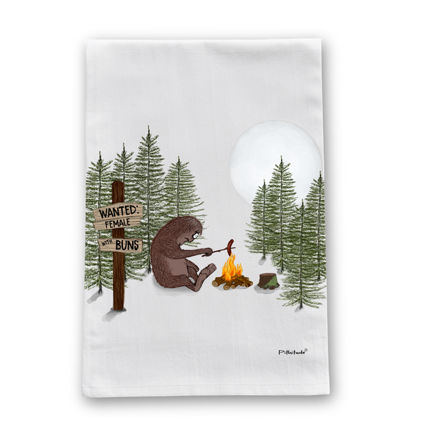 Sasquatch Campfire Buns Flour Sack Dish Towel
