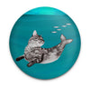 Whimsical cat mermaid magnet featuring a feline with a fish tail