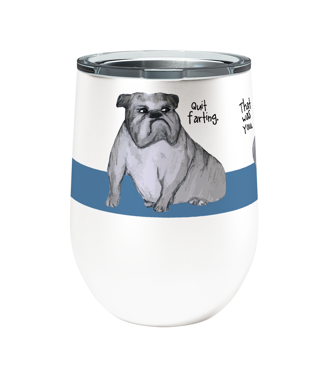 Farting English Bulldogs 12oz Stemless Insulated Stainless Steel Tumbler
