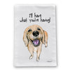 Funny Golden Retriever dish towel showing the full illustrated design