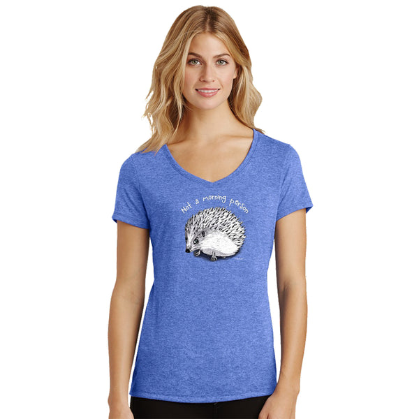 Not a Morning Person Hedgehog Womens Royal Blue Frost V-neck T-Shirt