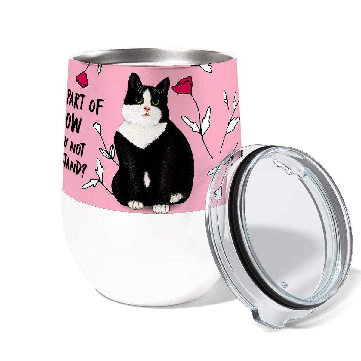 Meow Tuxedo Cat 12oz Stemless Insulated Stainless Steel Tumbler