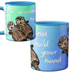 Sea Otters Holding Hands Blue Mug