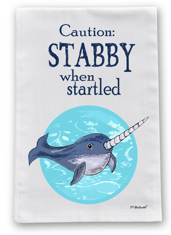 Stabby Narwhal Flour Sack Dish Towel